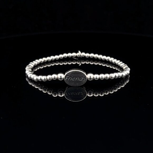 925 Sterling Silver Beaded Stretch Stacking Bracelet Minimalist Friends - Picture 1 of 6
